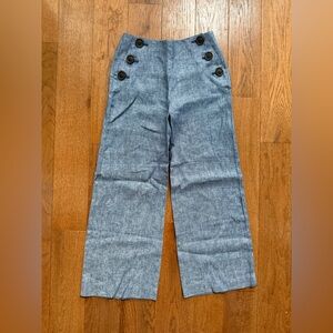 Boden Blue Imogen 100% Linen Trousers with Button Detail